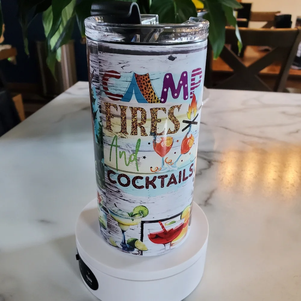 CAMP FIRES  And COCKTAILS 4 in 1 Can Cooler 14oz Tumbler 🎉sale